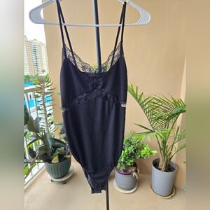 ZARA Black Lace Trim Bodysuit Size L